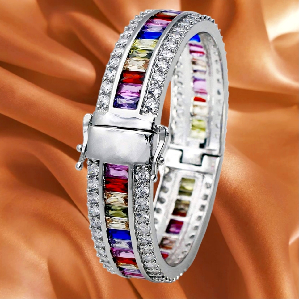 Radiant Stunning Rainbow Cz Platinum Plated Tennis Bracelet 145$